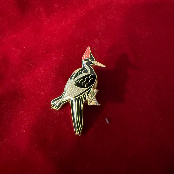 Ivory-Billed Woodpecker Vintage Enamel Cloisonné Lapel Pin - Picture 1 of 3